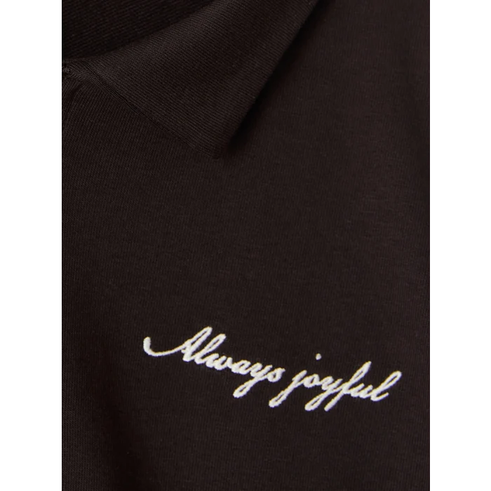 LCW Kids Kahverengi Polo Yaka Nakışlı Erkek Çocuk Kalın Sweatshirt