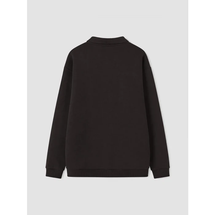 LCW Kids Kahverengi Polo Yaka Nakışlı Erkek Çocuk Kalın Sweatshirt
