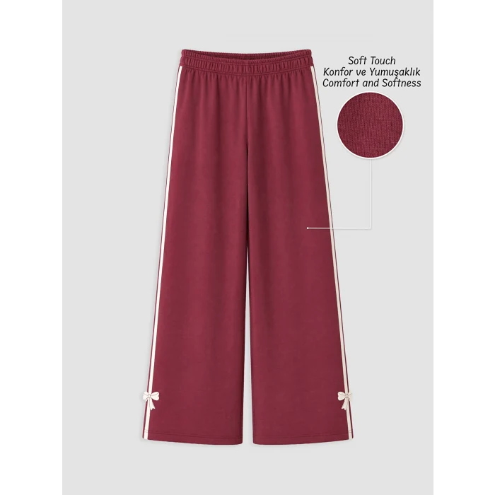 LCW Kids Bordo Şeritli Soft Touch Kız Çocuk Eşofman Altı
