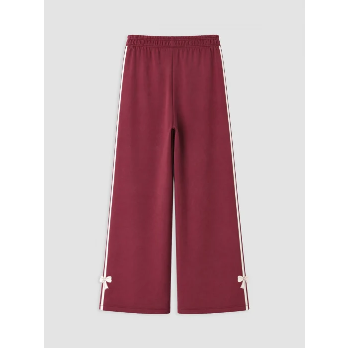 LCW Kids Bordo Şeritli Soft Touch Kız Çocuk Eşofman Altı