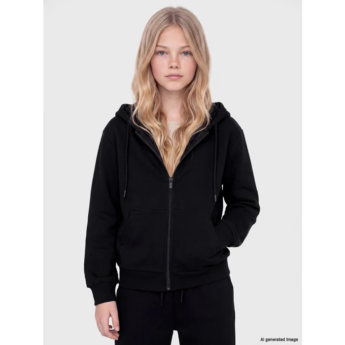 LCW Kids Siyah Kapüşonlu Kız Çocuk Fermuarlı Sweatshirt