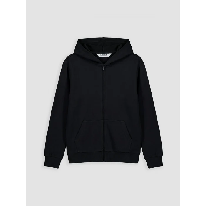 LCW Kids Siyah Kapüşonlu Kız Çocuk Fermuarlı Sweatshirt