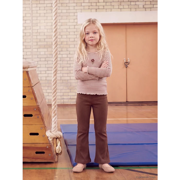 LCW Kids Kahverengi Bisiklet Yaka Nakışlı Kız Çocuk Takım