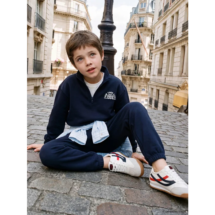 LCW Kids Lacivert New York Baskılı Erkek Çocuk Takım