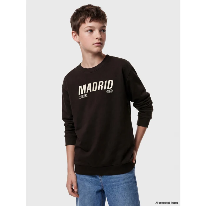 LCW Kids Kahverengi Madrid Baskılı Erkek Çocuk Sweatshirt