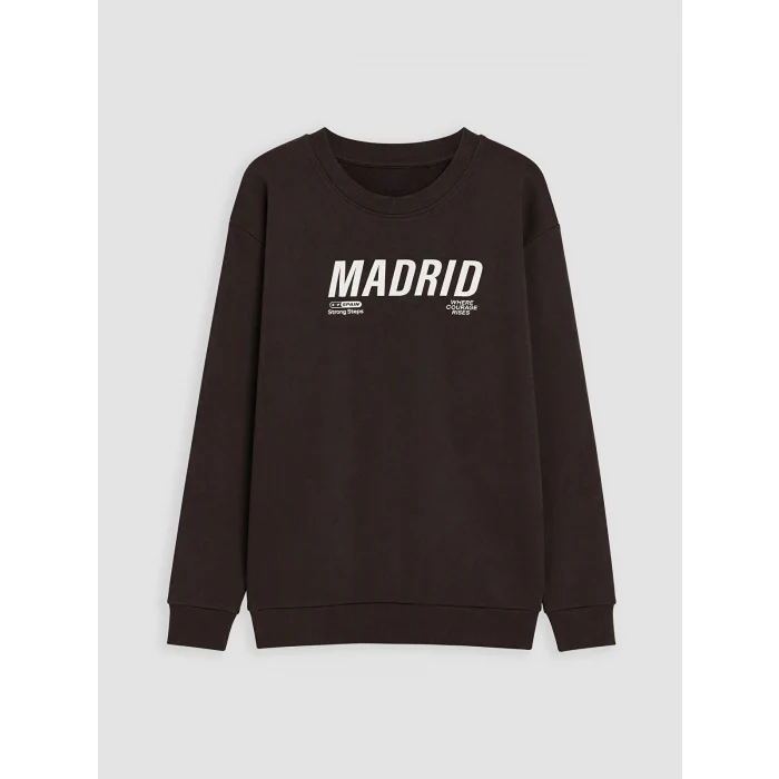 LCW Kids Kahverengi Madrid Baskılı Erkek Çocuk Sweatshirt