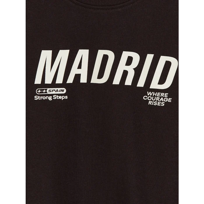 LCW Kids Kahverengi Madrid Baskılı Erkek Çocuk Sweatshirt