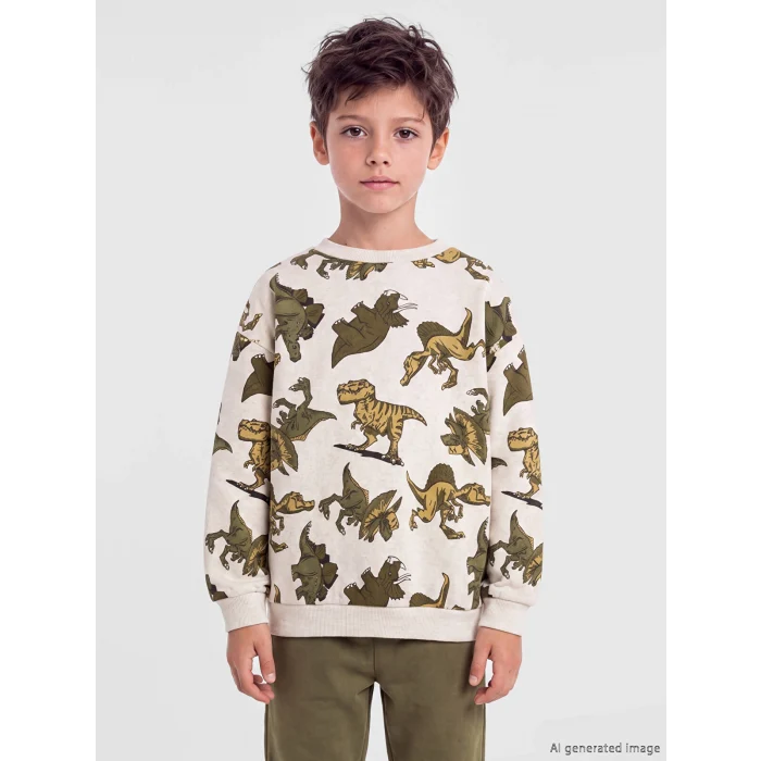 LCW Kids Beyaz Dinozor Baskılı Erkek Çocuk Takım