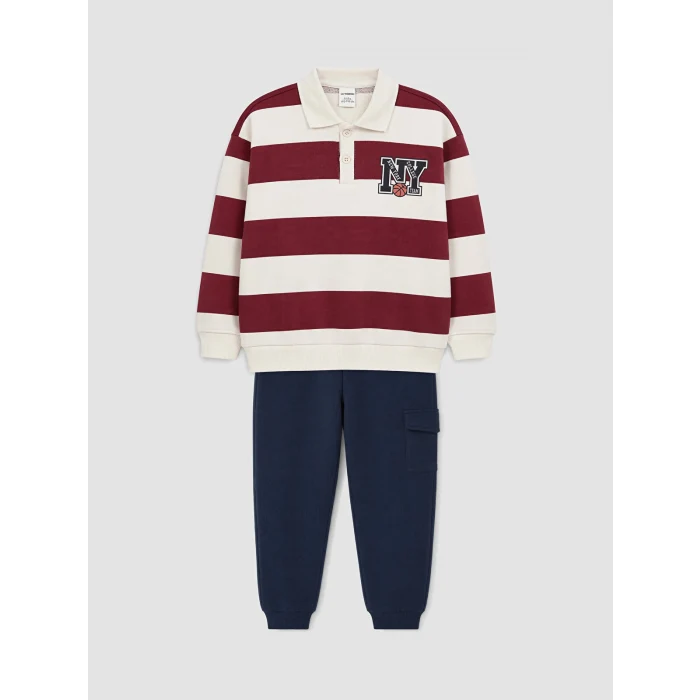 LCW Kids Bordo Çizgili Erkek Çocuk Takım