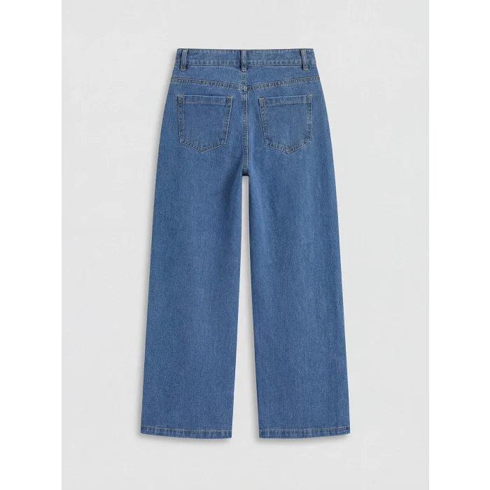 LCW Kids İndigo Taşlı Wideleg Kız Çocuk Jean Pantolon