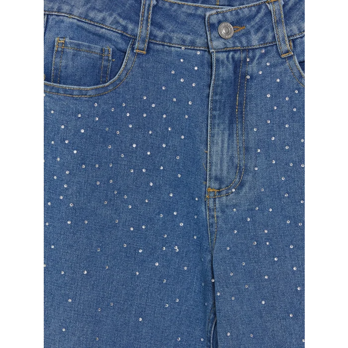 LCW Kids İndigo Taşlı Wideleg Kız Çocuk Jean Pantolon