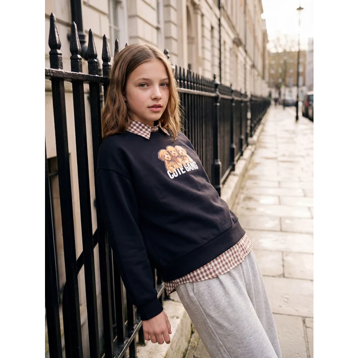 LCW Kids Lacivert Baskılı Kız Çocuk Sweatshirt