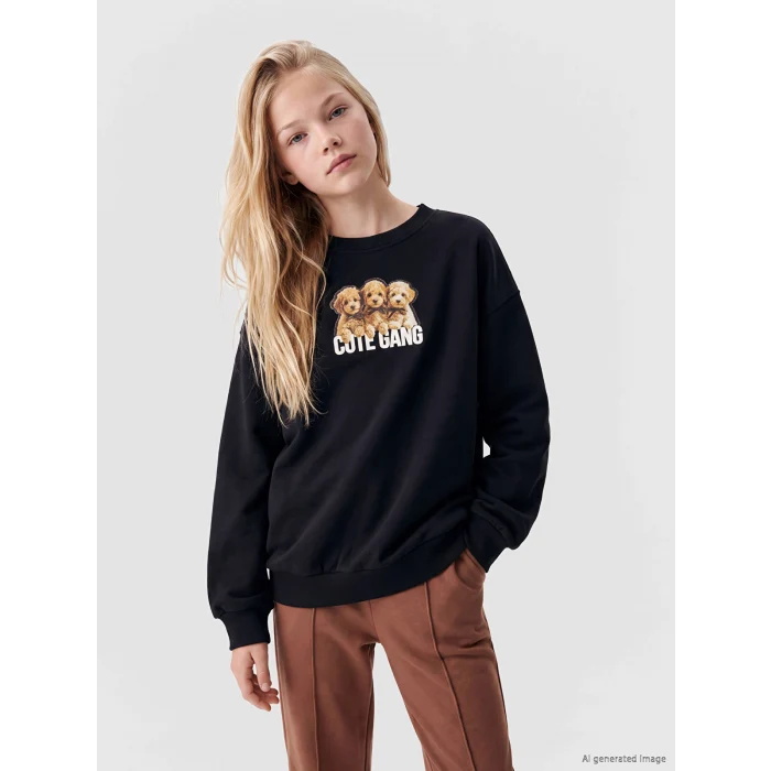 LCW Kids Lacivert Baskılı Kız Çocuk Sweatshirt
