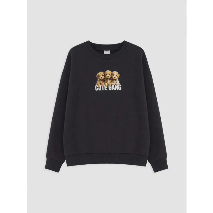 LCW Kids Lacivert Baskılı Kız Çocuk Sweatshirt
