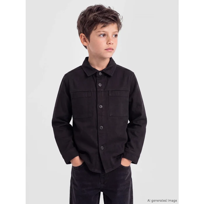 LCW Kids Siyah Gabardin Erkek Çocuk Gömlek