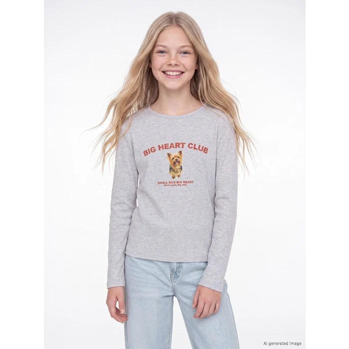 LCW Kids Gri Teddy Bear Baskılı Kız Çocuk Tişört