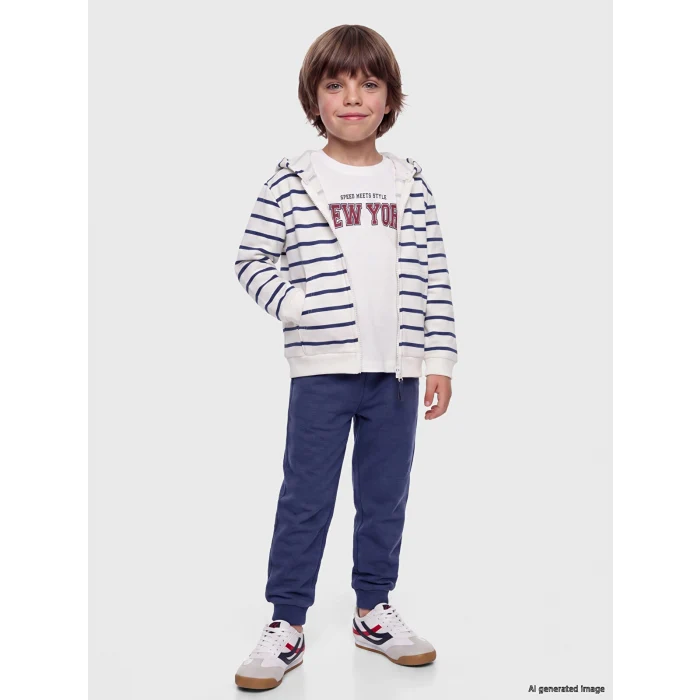 LCW Kids İndigo Çizgili Erkek Çocuk Takım 3lü