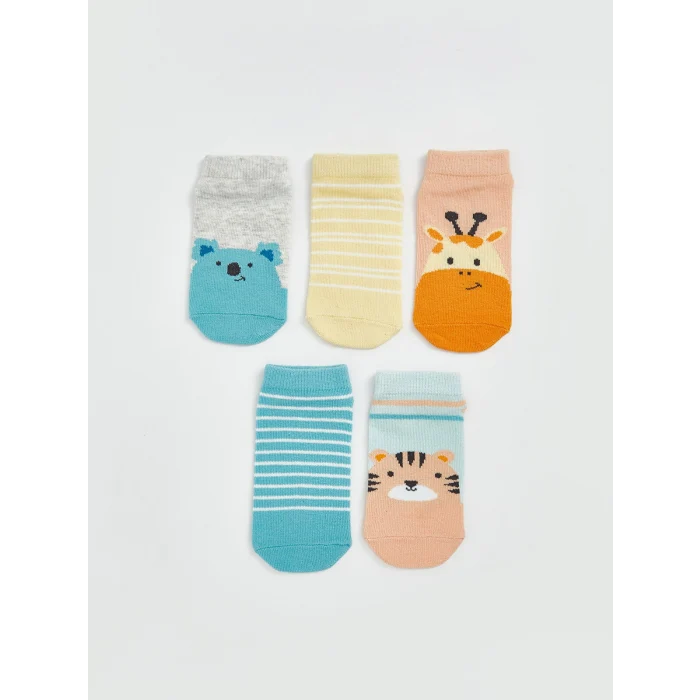LCW baby Gri Baskılı Erkek Bebek Patik Çorap 5li
