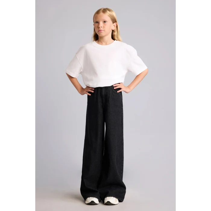 Defacto H6249A8NM40 Siyah 90s Wide Leg Beş Cep Detaylı Jean Pantolon Kız Çocuk