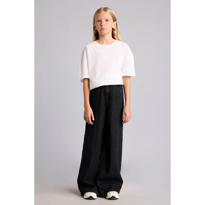 Defacto H6249A8NM40 Siyah 90s Wide Leg Beş Cep Detaylı Jean Pantolon Kız Çocuk
