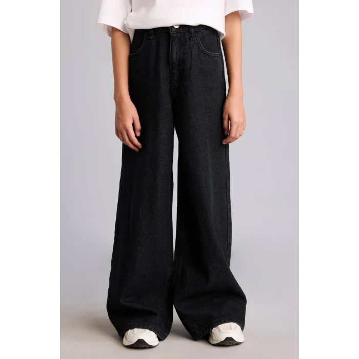 Defacto H6249A8NM40 Siyah 90s Wide Leg Beş Cep Detaylı Jean Pantolon Kız Çocuk