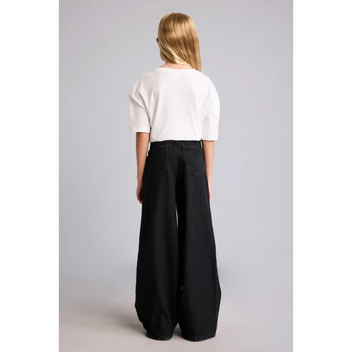 Defacto H6249A8NM40 Siyah 90s Wide Leg Beş Cep Detaylı Jean Pantolon Kız Çocuk