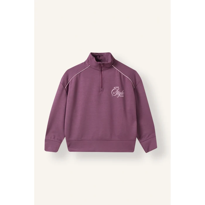 Defacto I1640A8BR354 Bordo Oversıze Yarım Fermuarlı Modal Sweatshirt Kız Çocuk