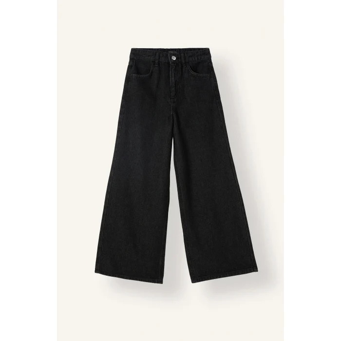 Defacto H6249A8NM40 Siyah 90s Wide Leg Beş Cep Detaylı Jean Pantolon Kız Çocuk