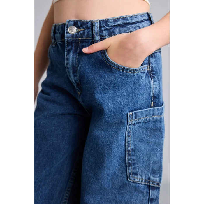 Defacto H8896A8NM34 Mavi %100 Pamuk Baggy Fıt Jean Pantolon Kız Çocuk