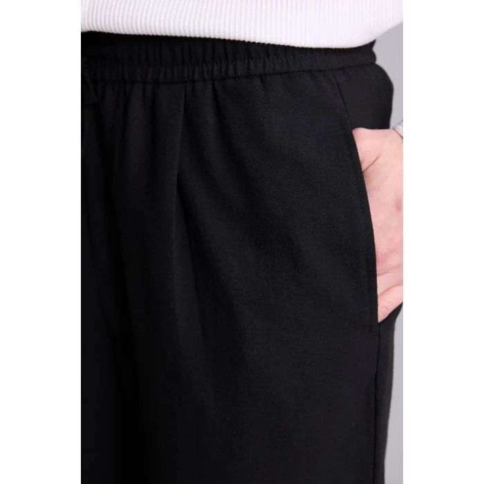 Defacto E4790AXBK27 Siyah Relax Fit Keten Görünümlü Beli Bağcıklı Lastikli Cepli Pantolon