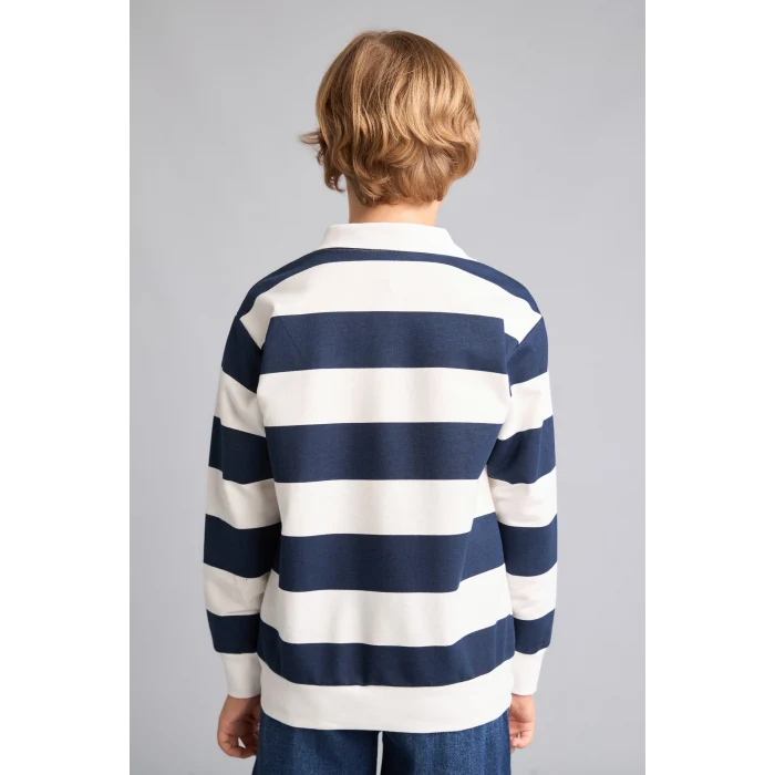 Defacto H7130A8NV256 Lacivert New Regular Fıt Uzun Kollu Apaş Yaka Pamuklu Lacivert Sweatshirt Erkek Çocuk