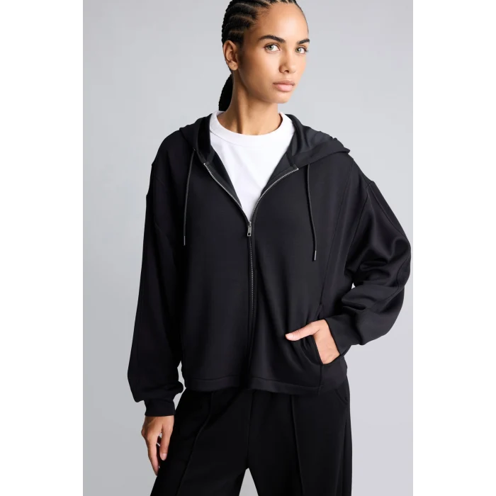 Defacto H5189AXBK81 Siyah Ultra Yumuşak Oversize Fermuarlı Kapüşonlu Cepli Basic Sweatshirt Hırka