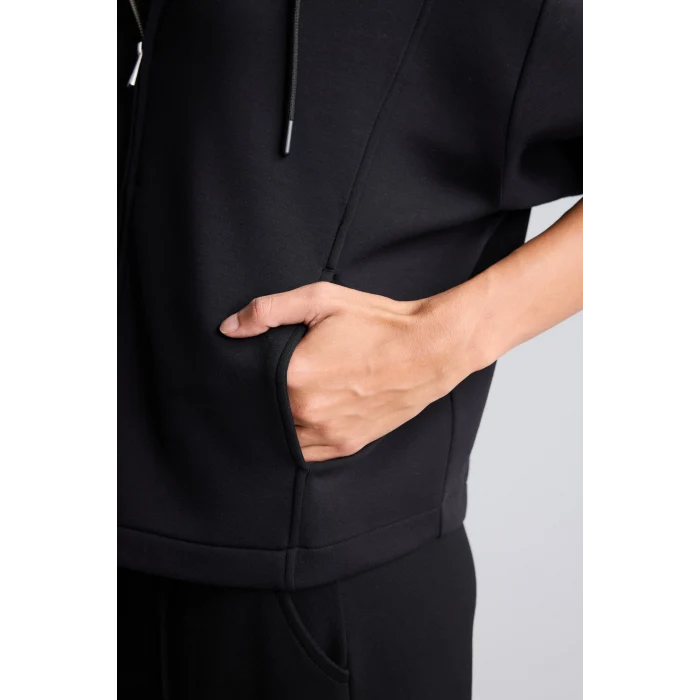 Defacto H5189AXBK81 Siyah Ultra Yumuşak Oversize Fermuarlı Kapüşonlu Cepli Basic Sweatshirt Hırka