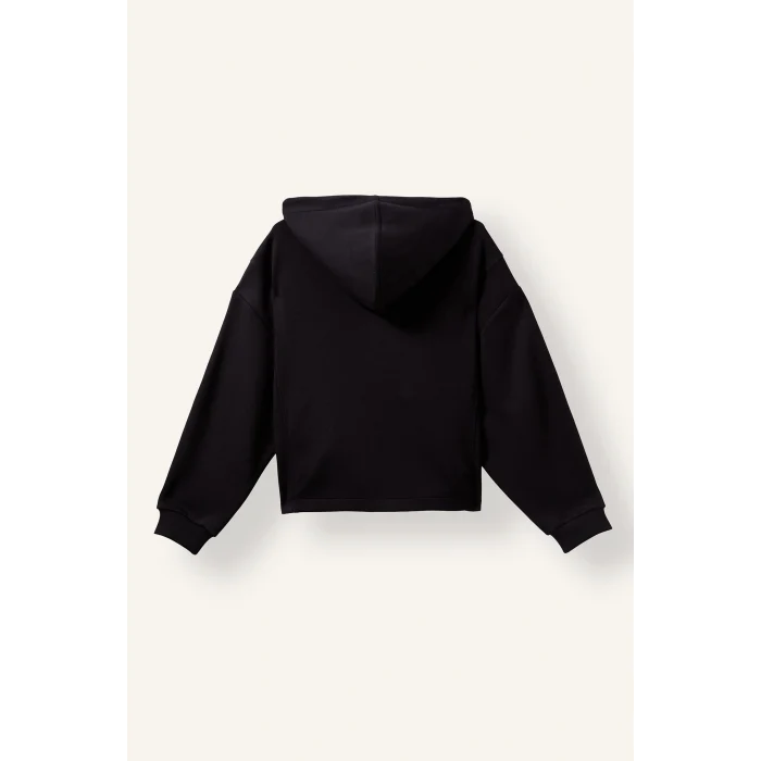 Defacto H5189AXBK81 Siyah Ultra Yumuşak Oversize Fermuarlı Kapüşonlu Cepli Basic Sweatshirt Hırka