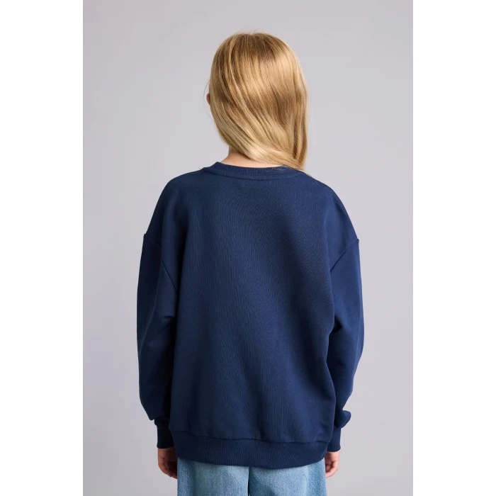 Defacto I4159A8NV244 Lacivert Relax Fit Bisiklet Yaka Baskılı Sweatshirt Kız Çocuk