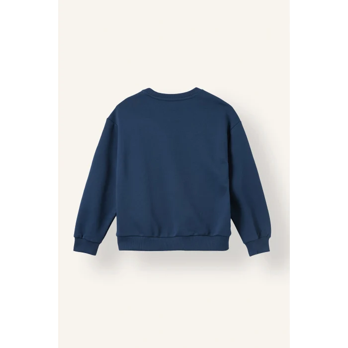 Defacto I4159A8NV244 Lacivert Relax Fit Bisiklet Yaka Baskılı Sweatshirt Kız Çocuk