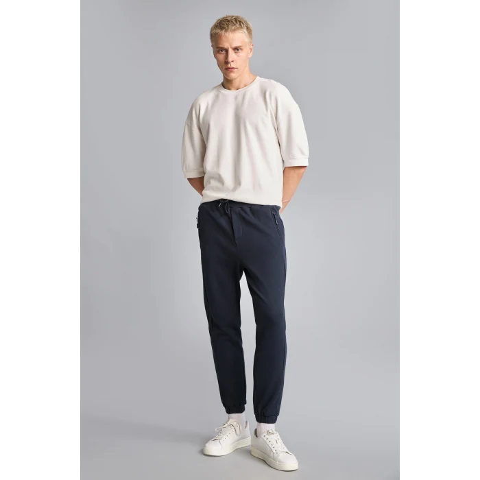 Defacto D5258AXNV64 Lacivert Slim Fit Bağcıklı Fermuar Cepli Pike Jogger Eşofman Altı