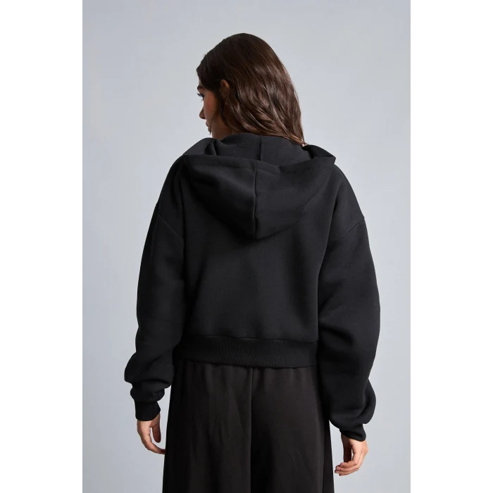Defacto I2412AXBK81 Siyah Regular Pamuklu Fıt Kapüşonlu Fermuarlı Siyah Sweatshirt