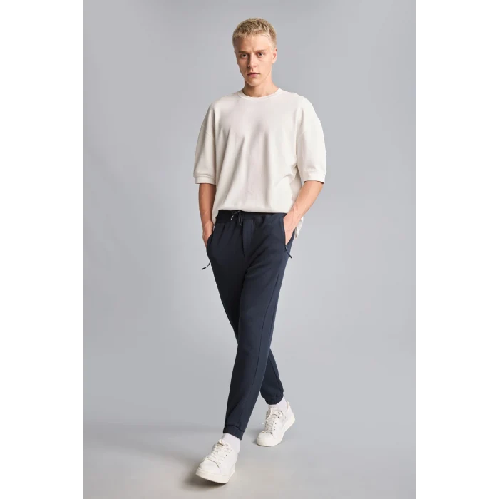 Defacto D5258AXNV64 Lacivert Slim Fit Bağcıklı Fermuar Cepli Pike Jogger Eşofman Altı