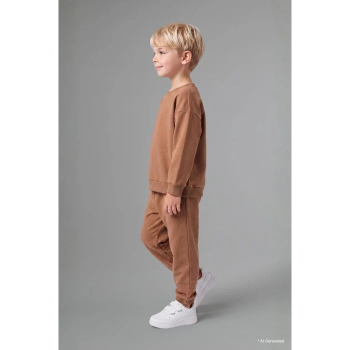 Defacto H5617A5BG704 Bej Uzun Kollu Sweatshirt Elastik Belli Eşofman Altlı 2li Takım Erkek Bebek