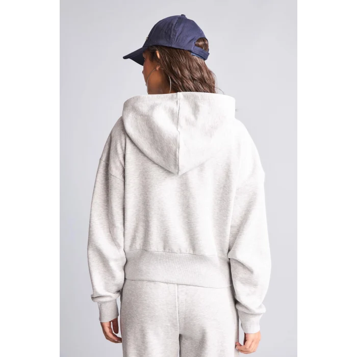 Defacto H4218AXGR110 Gri Fıtted Kapüşonlu Kalın Kumaş Fermuarlı İşlemeli Sweatshirt Hırka