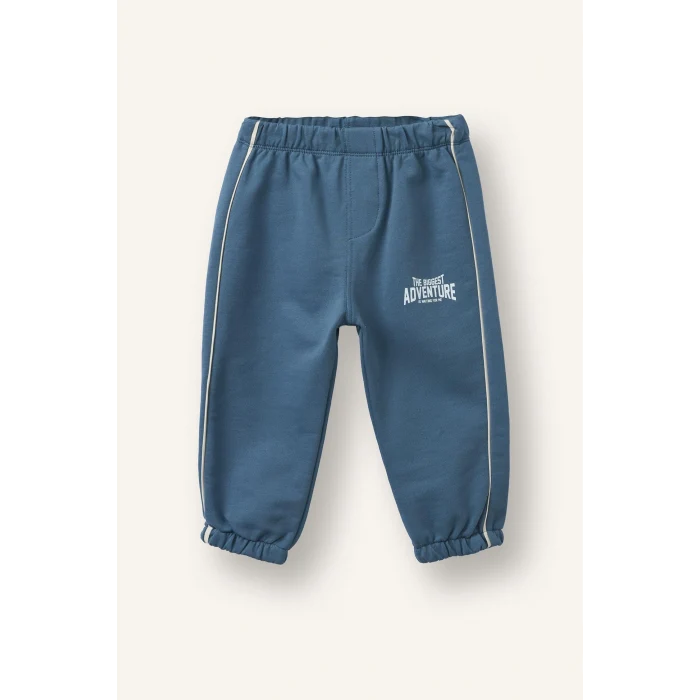 Defacto I0274A5BE739 Mavi %100 Pamuk Baskılı Sweatshirt Üst Elastik Bel Alt 2li Takım Erkek Bebek