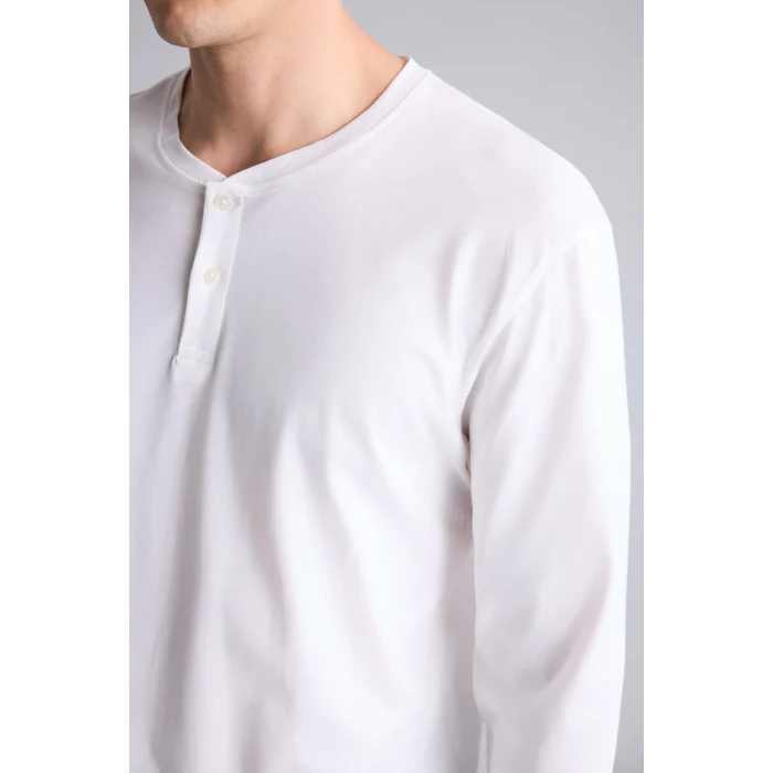Defacto H7607AXWT34 Beyaz %100 Pamuk New Regular Fit Uzun Kollu Düğme Detaylı Üst Çizgili Alt 2li Pijama Takımı