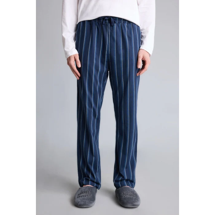 Defacto H7607AXWT34 Beyaz %100 Pamuk New Regular Fit Uzun Kollu Düğme Detaylı Üst Çizgili Alt 2li Pijama Takımı