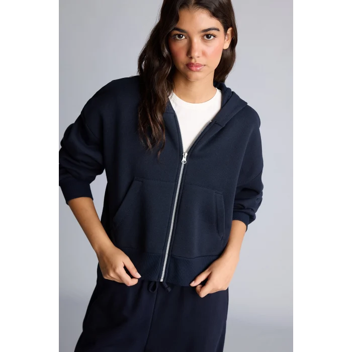 Defacto I2412AXNV248 Lacivert Regular Fıt Kapüşonlu Kalın Fermuarlı Lacivert Basic Sweatshirt