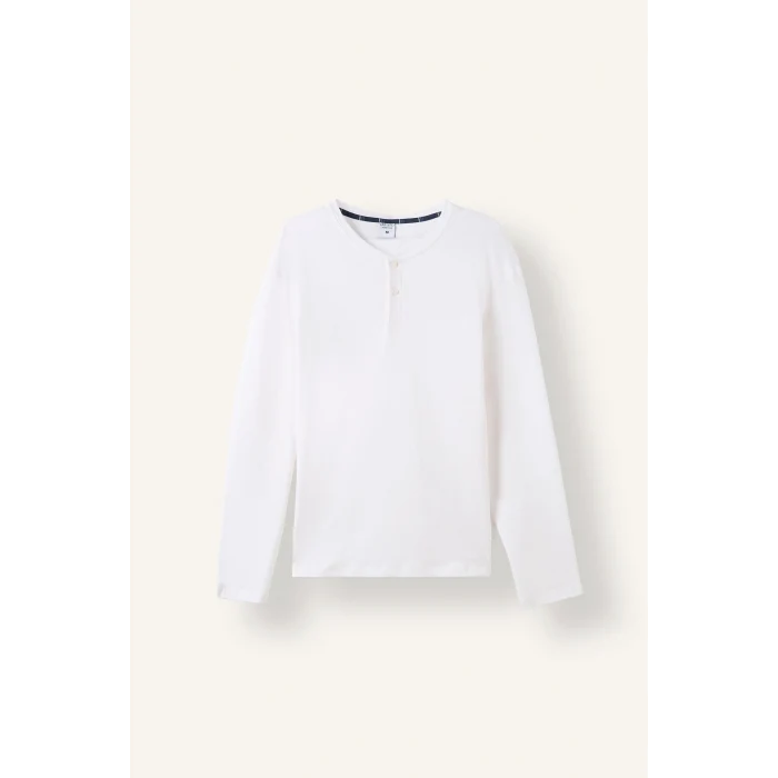 Defacto H7607AXWT34 Beyaz %100 Pamuk New Regular Fit Uzun Kollu Düğme Detaylı Üst Çizgili Alt 2li Pijama Takımı