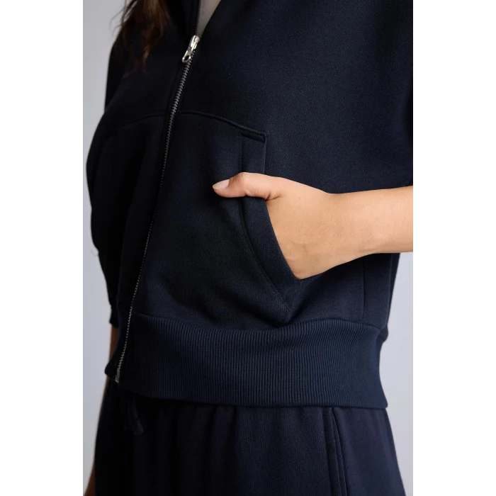 Defacto I2412AXNV248 Lacivert Regular Fıt Kapüşonlu Kalın Fermuarlı Lacivert Basic Sweatshirt