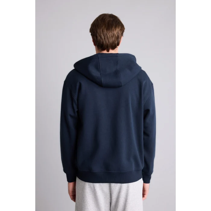 Defacto D7599AXNV64 Lacivert Relax Fit Kapüşonlu İçi Yumuşak Tüylü Kanguru Cepli Fermuarlı Sweatshirt