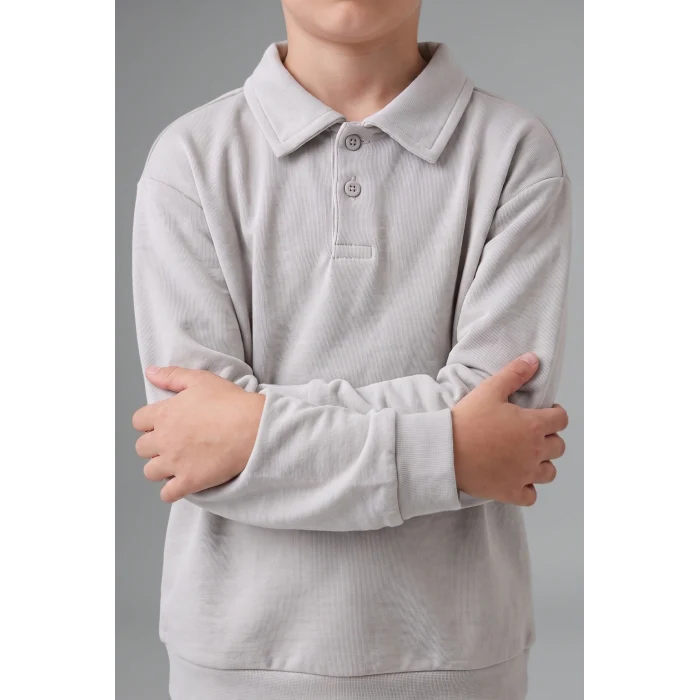 Defacto I0275A5GR91 Gri Polo Yaka Uzun Kollu Üst Geniş Paça Alt 2li Takım Erkek Bebek