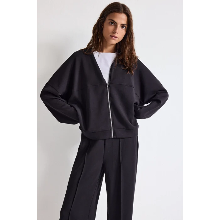Defacto F1025AXBK81 Siyah Kolej Yaka Bomber Modal Hırka